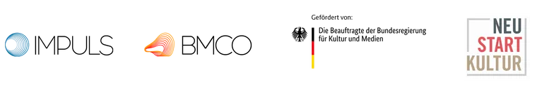 Logos: IMPULS, BMCO, Gefördert von der Beauftragten der Bundesregierung für Kultur und Medien, NEUSTART KULTUR