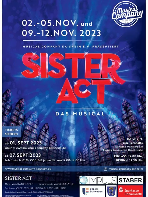 Plakat Sister Act – Das Musical, November 2023, Alte Turnhalle Kaisheim